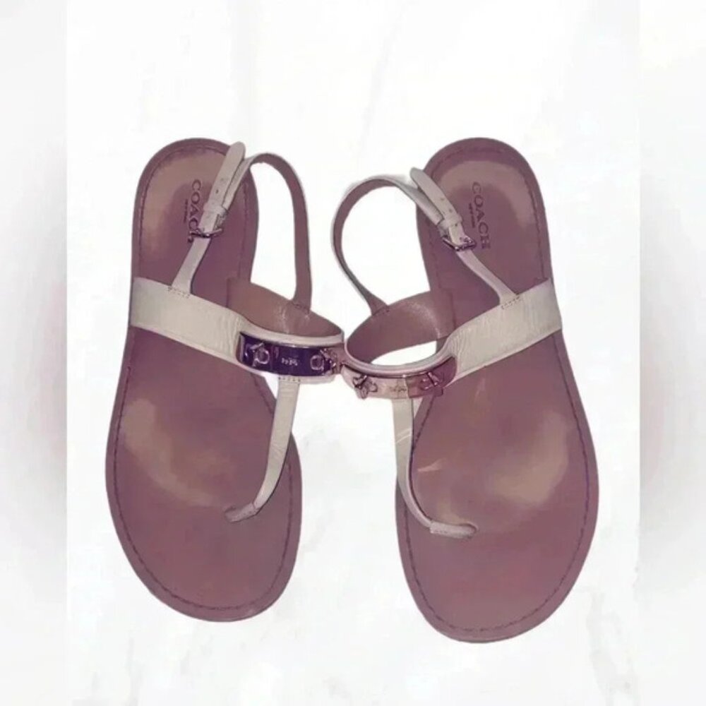 Coach inchCassidyinch  cream and gold metal buckle thong flat sandals 8